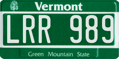 VT license plate LRR989