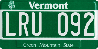 VT license plate LRU092