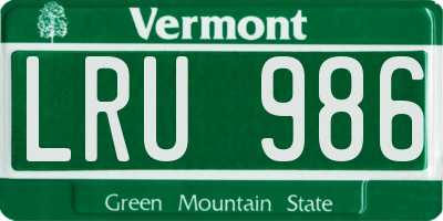 VT license plate LRU986