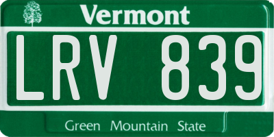 VT license plate LRV839