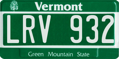 VT license plate LRV932