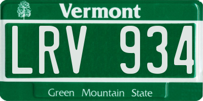 VT license plate LRV934