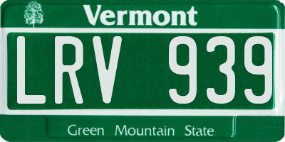 VT license plate LRV939