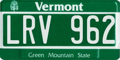 VT license plate LRV962