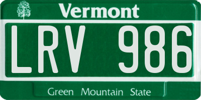 VT license plate LRV986