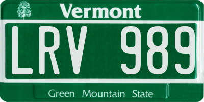 VT license plate LRV989