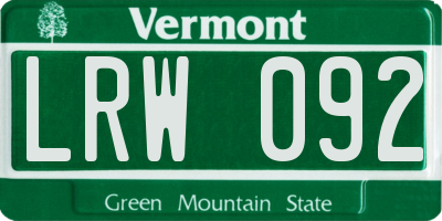 VT license plate LRW092