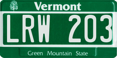 VT license plate LRW203