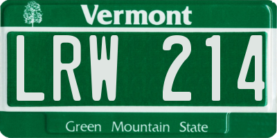 VT license plate LRW214