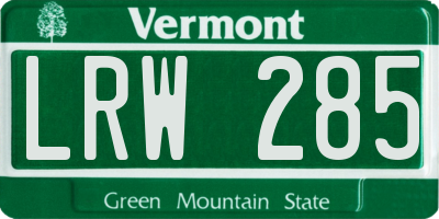 VT license plate LRW285