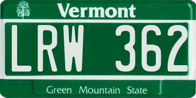 VT license plate LRW362