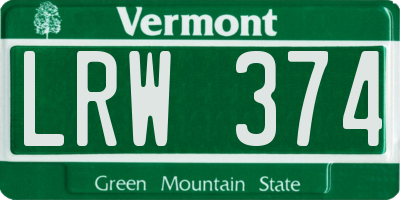 VT license plate LRW374