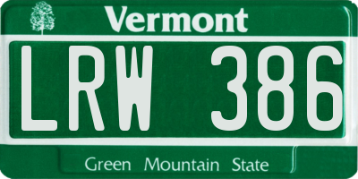 VT license plate LRW386