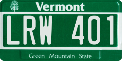 VT license plate LRW401