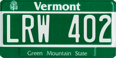 VT license plate LRW402