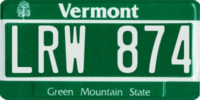 VT license plate LRW874