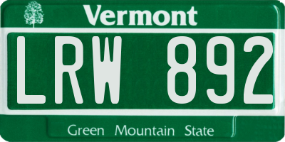 VT license plate LRW892