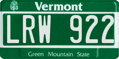 VT license plate LRW922