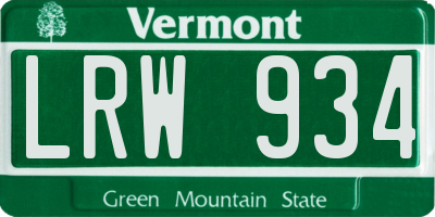 VT license plate LRW934