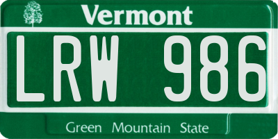 VT license plate LRW986