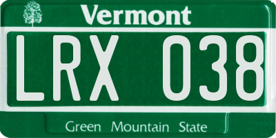 VT license plate LRX038