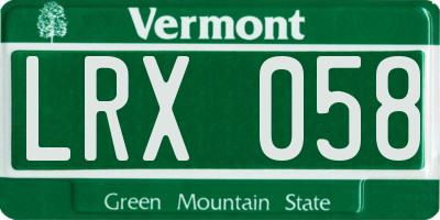 VT license plate LRX058