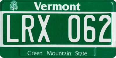 VT license plate LRX062
