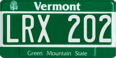 VT license plate LRX202