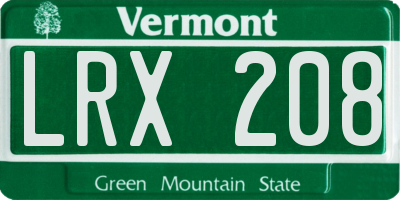 VT license plate LRX208