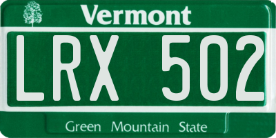 VT license plate LRX502