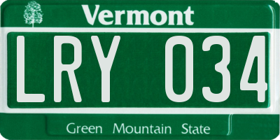 VT license plate LRY034