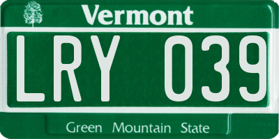VT license plate LRY039