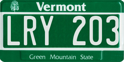 VT license plate LRY203