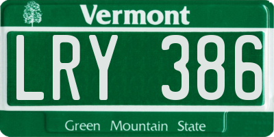 VT license plate LRY386