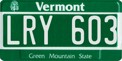 VT license plate LRY603