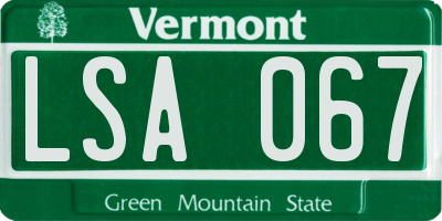 VT license plate LSA067