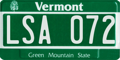 VT license plate LSA072