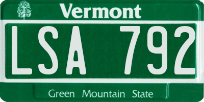 VT license plate LSA792