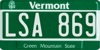 VT license plate LSA869