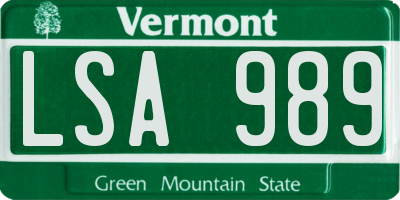 VT license plate LSA989