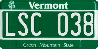 VT license plate LSC038