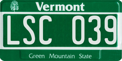 VT license plate LSC039