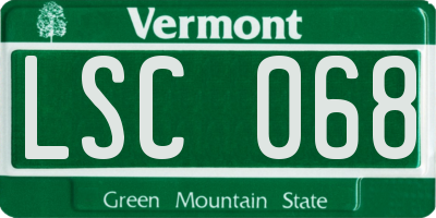 VT license plate LSC068