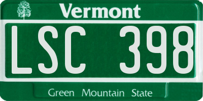 VT license plate LSC398
