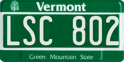 VT license plate LSC802