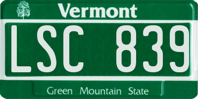 VT license plate LSC839