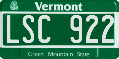 VT license plate LSC922