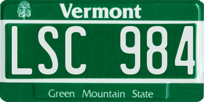 VT license plate LSC984