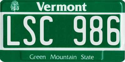 VT license plate LSC986