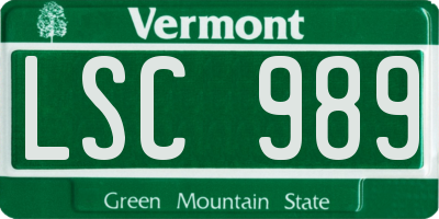 VT license plate LSC989